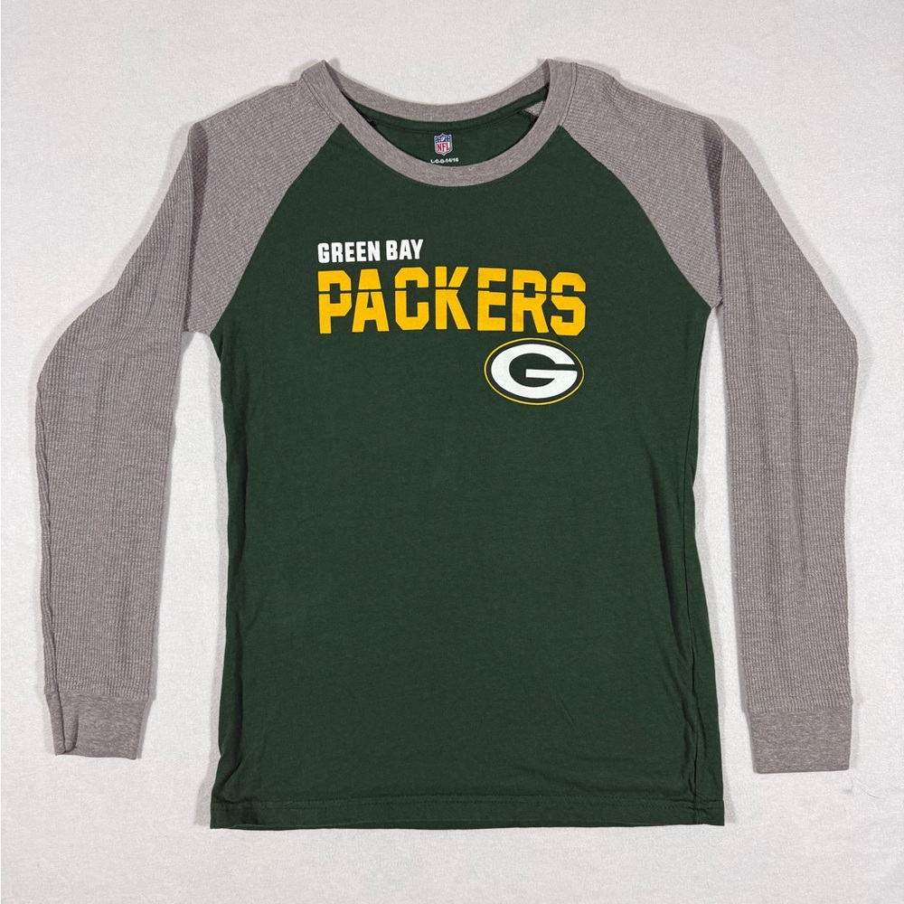 NFL Green Bay Packers Raglan Waffle Knit Long Sleeve T Shirt Youth Size L 14/16